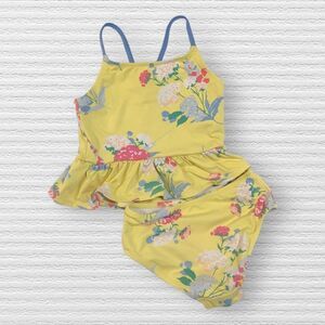 Joules Girls 2 Piece Swimsuit Yellow Blue Flowers Tankini Ruffle Size 4